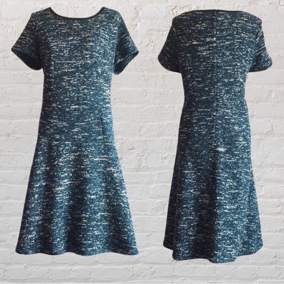 Talbots Dresses & Skirts - Talbots Tweed Leather Trim Green Skater Skirt Dress